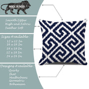 Ikat Blue Geometric Printed Cotton Canvas Cushion Cover Pack of 2 ( 24 x 24 Inches )